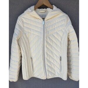 Michael Kors Womens Small Cream Down Fill Packable Winter Hooded Puffer Jacket